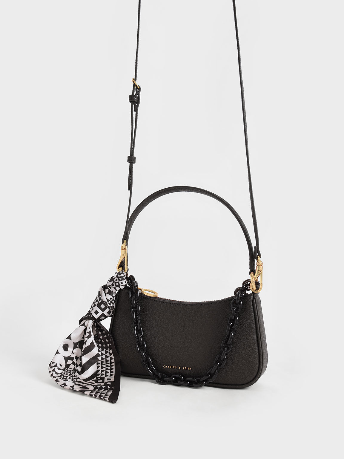 Bolso de hombro Alcott con eslabones de cadena y bufanda, Gris pardo, hi-res