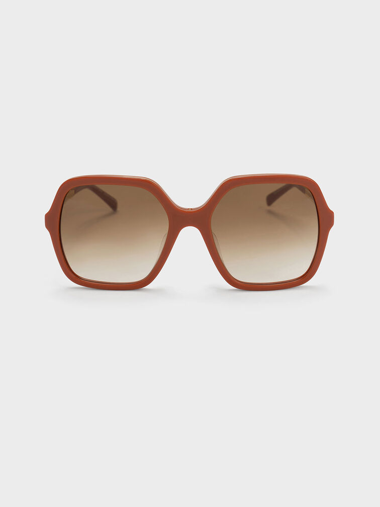 Acetate Braided Temple Butterfly Sunglasses, Clay, hi-res