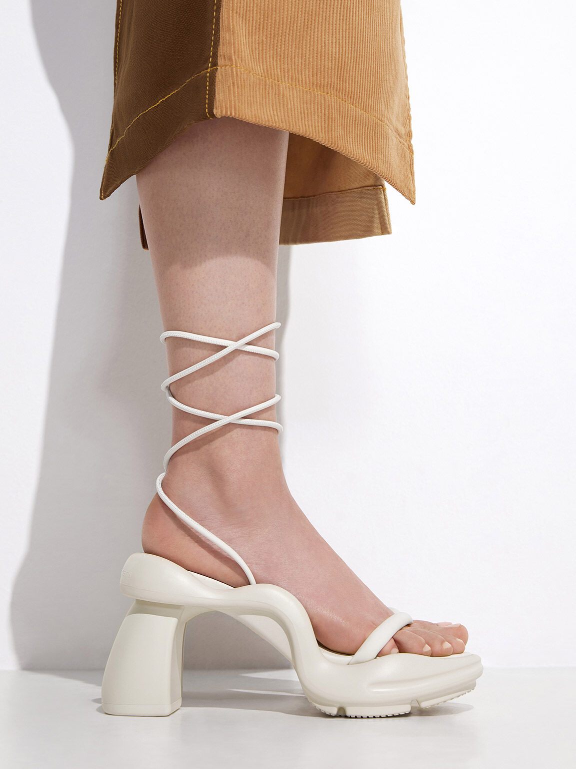 Leila Tie-Around Sculptural Sandals, Cream, hi-res