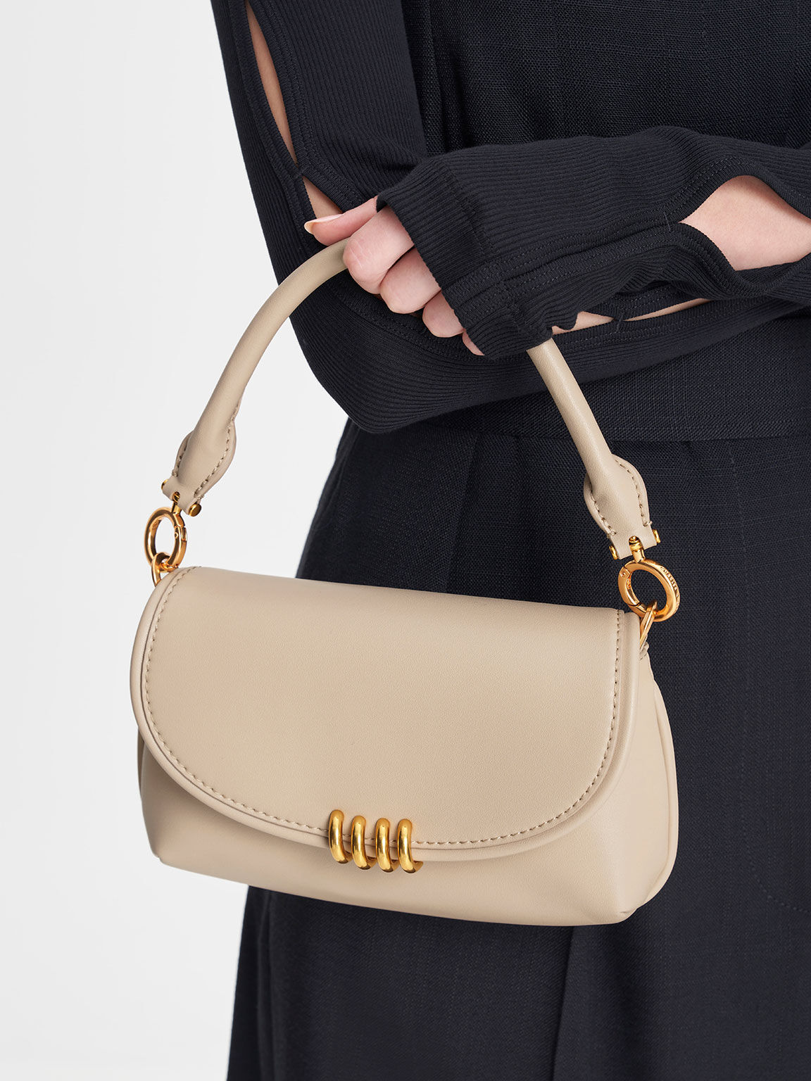 Osiris Metallic Accent Curved Bag, Beige, hi-res