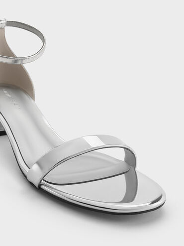 Metallic Block-Heel Ankle-Strap Sandals, Silver, hi-res