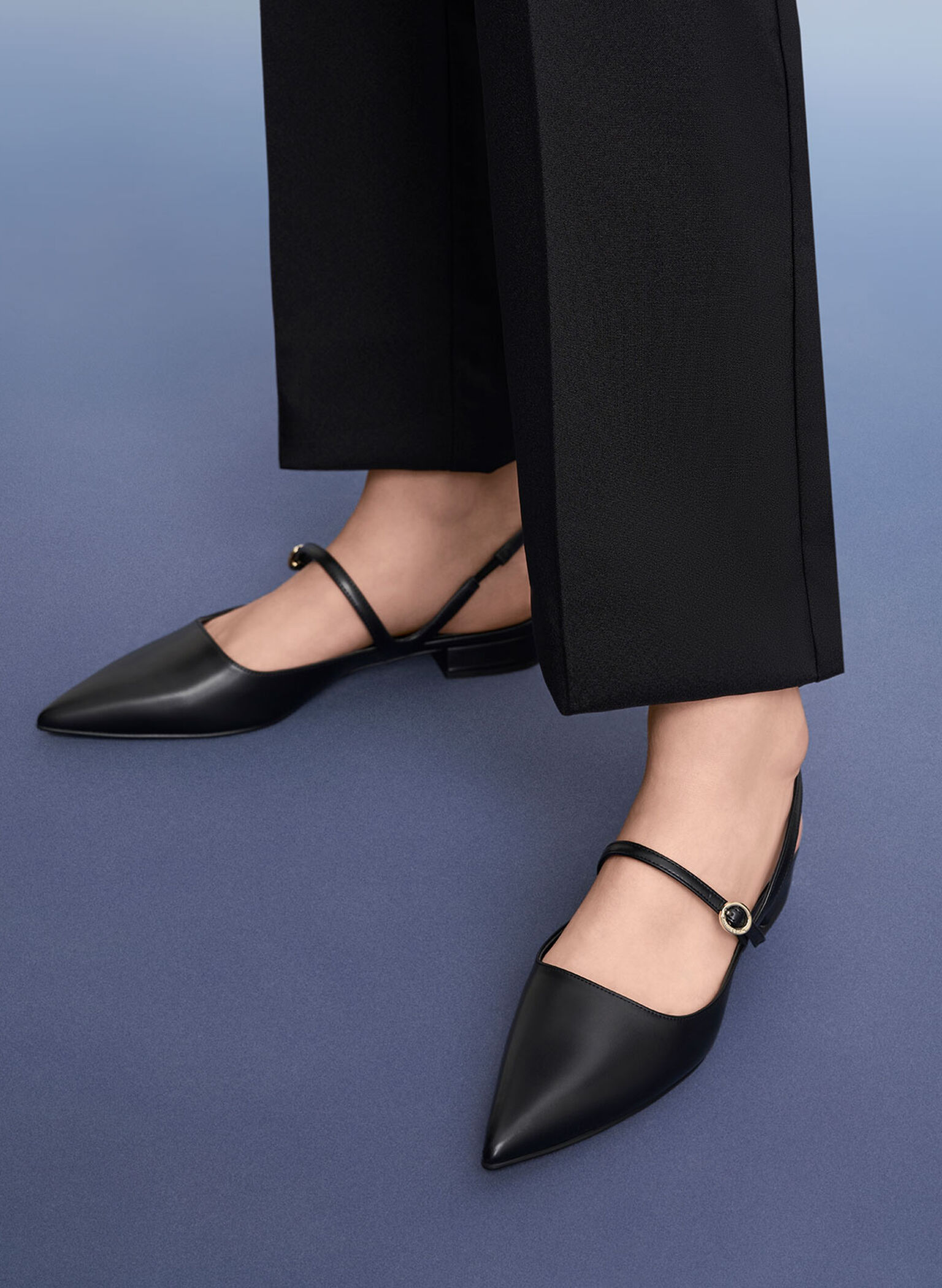 Slingback Mary Jane Flats, Black, hi-res