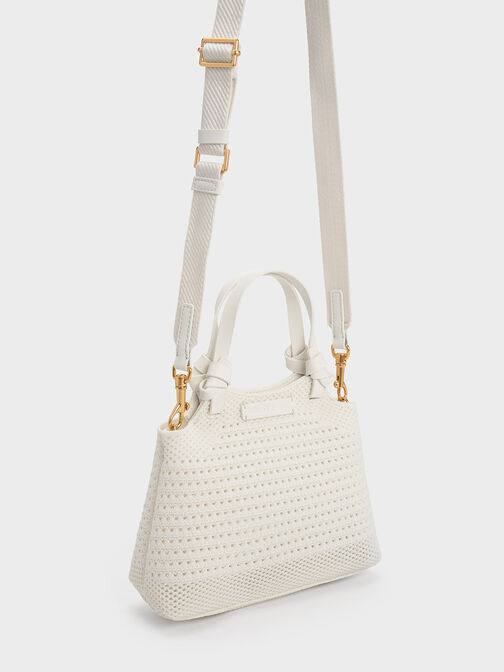 Ida Knotted Handle Knitted Tote Bag, White, hi-res