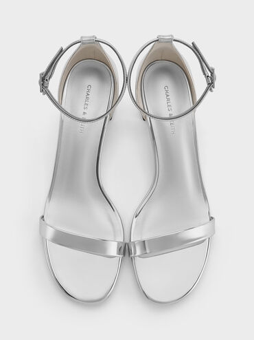 Metallic Block-Heel Ankle-Strap Sandals, Silver, hi-res