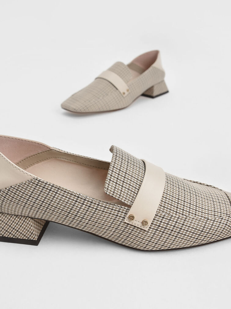 Houndstooth-Print Square-Toe Step-Back Penny Loafers, Multi, hi-res