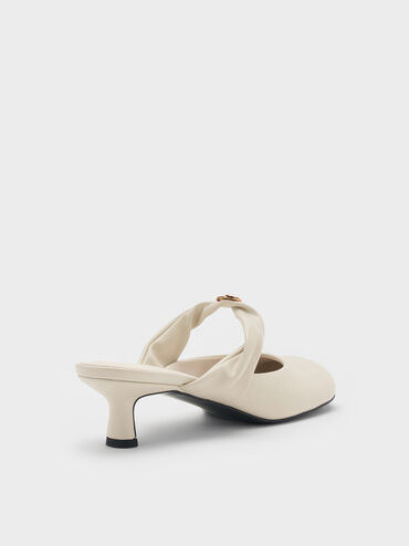 Metallic-Accent Twisted-Strap Heeled Mules, Chalk, hi-res