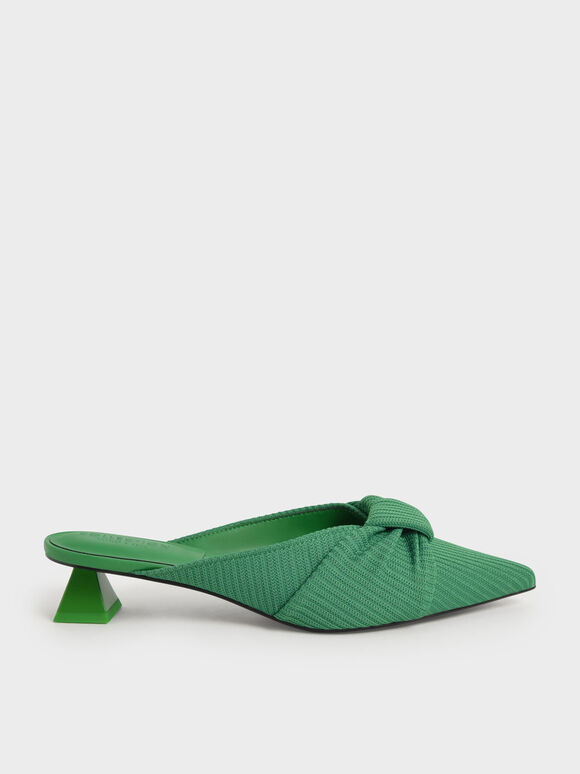 Recycled Polyester Ruched Knotted Mules, Green, hi-res