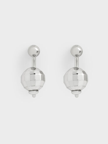 Disco Ball Stud Jacket Earrings, Silver, hi-res