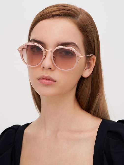 Recycled Acetate Oval Sunglasses, Pink, hi-res