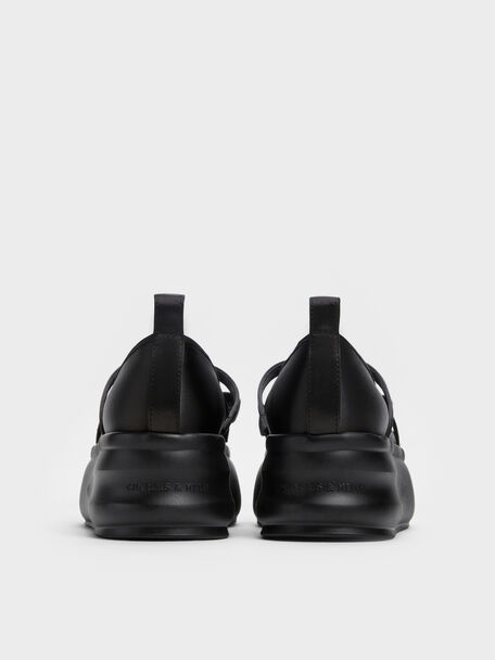Brantley Bow Platform Mary Janes, Black Textured, hi-res