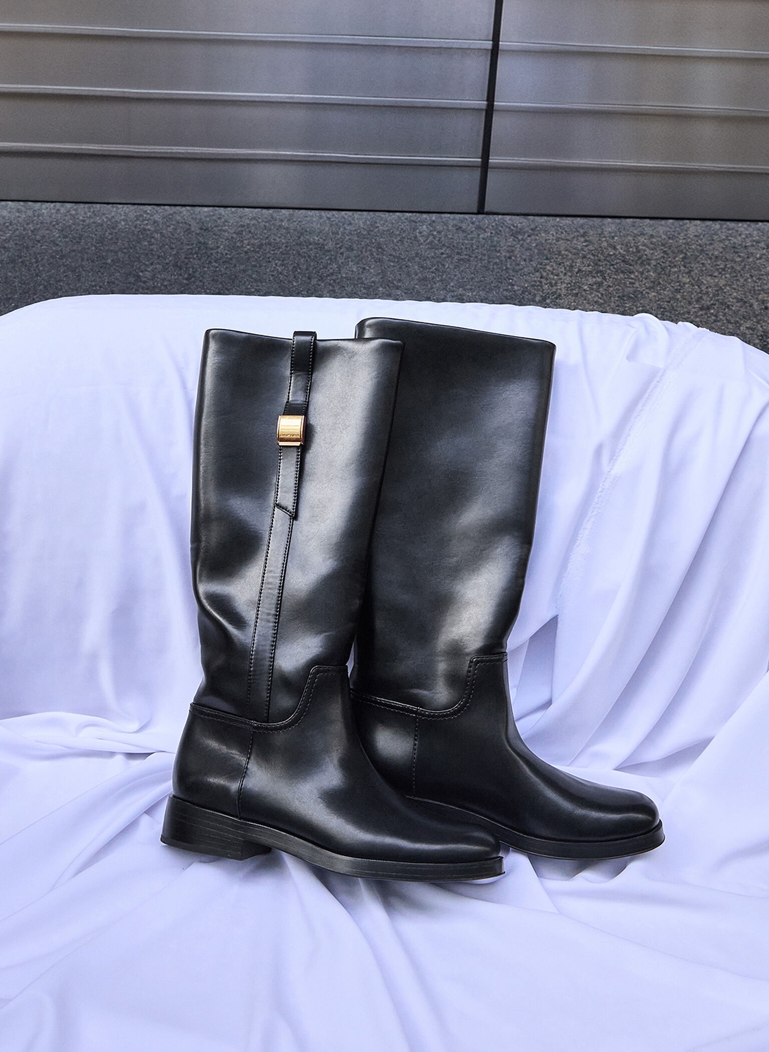 Yvette Metallic-Accent Knee-High Boots, Black, hi-res