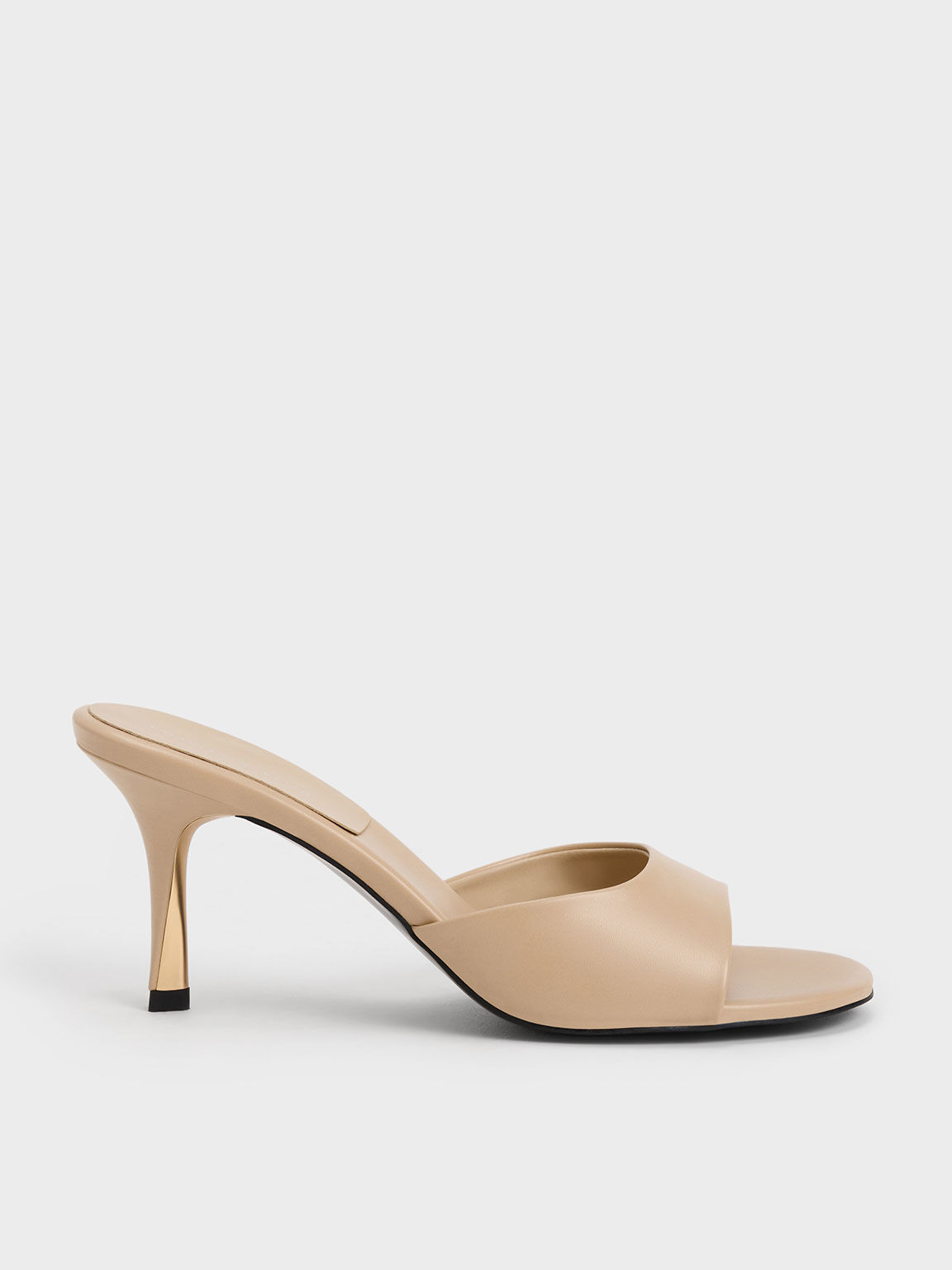 Round-Toe Sculptural Heel Mules, Beige, hi-res