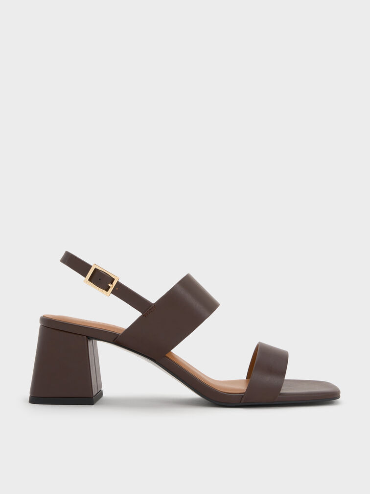 Double-Strap Block-Heel Slingback Sandals, Dark Brown, hi-res