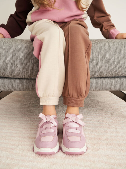 Girls' Bow-Tie Sneakers, Pink, hi-res