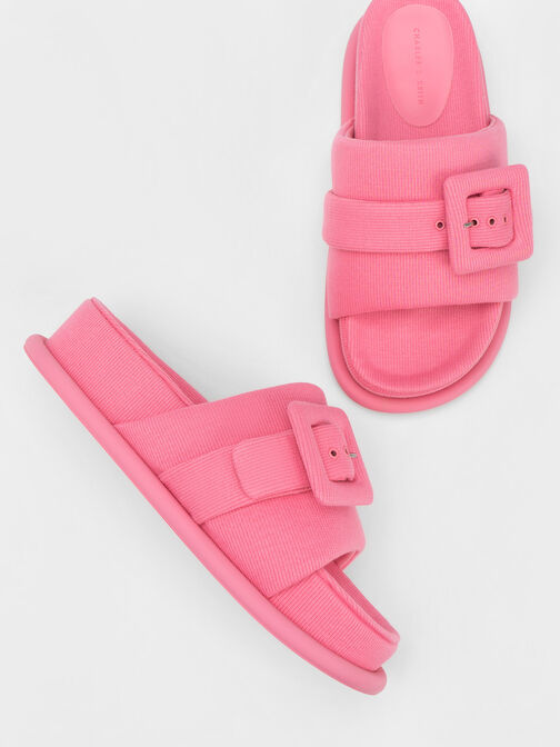 Sinead Woven Buckled Slide Sandals, Pink, hi-res