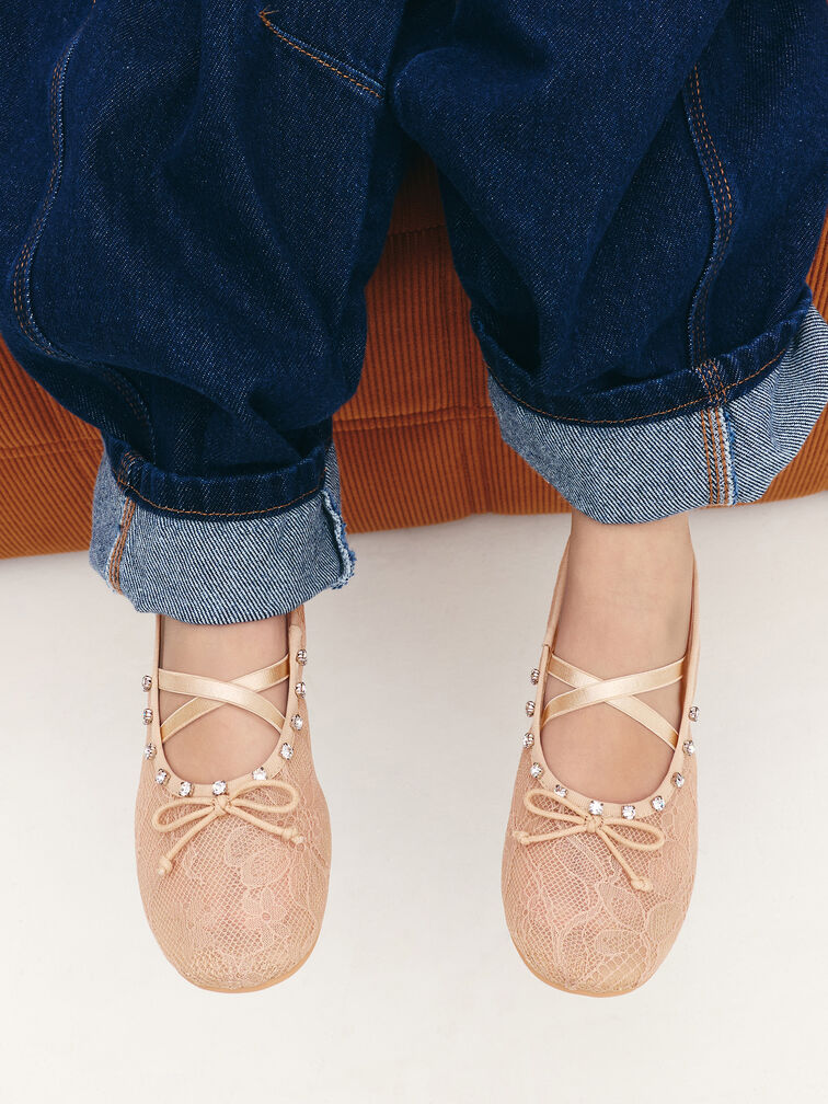 兒童水鑽蕾絲瑪莉珍鞋, 膚色, hi-res