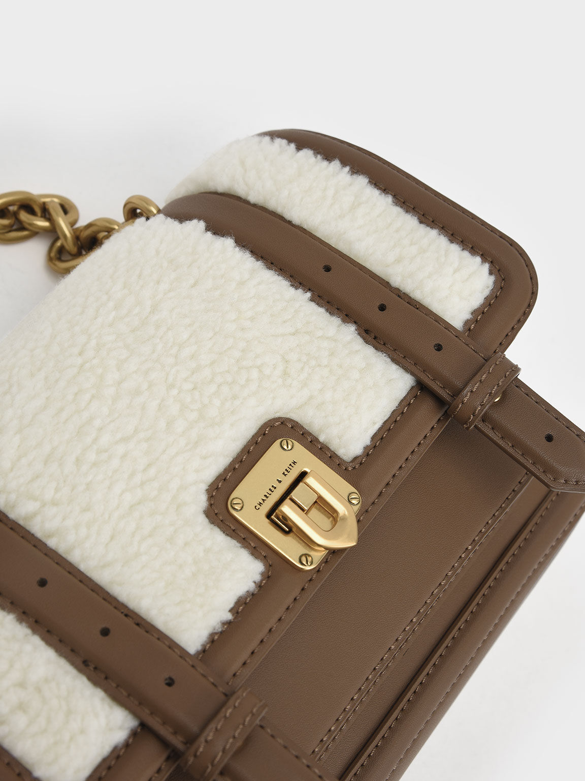 Cream Enola Textured Chain Handle Satchel Bag CHARLES KEITH International