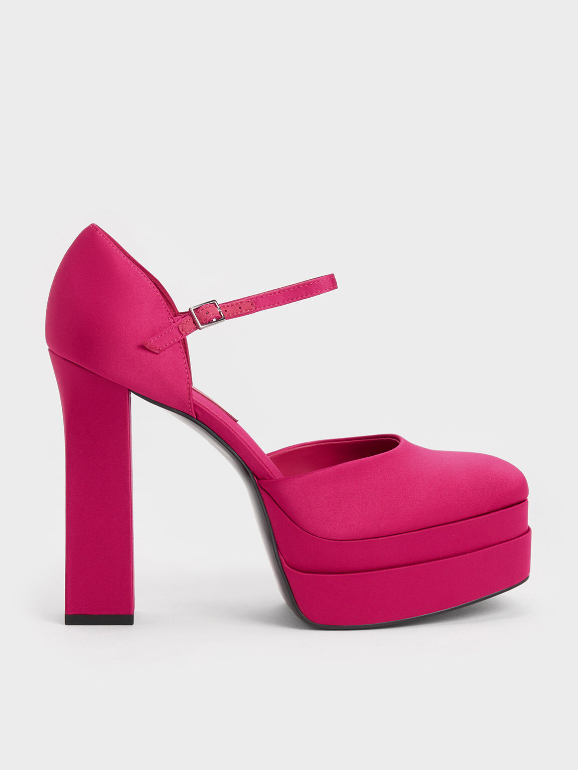 Satin Platform D'Orsay Pumps, Red, hi-res