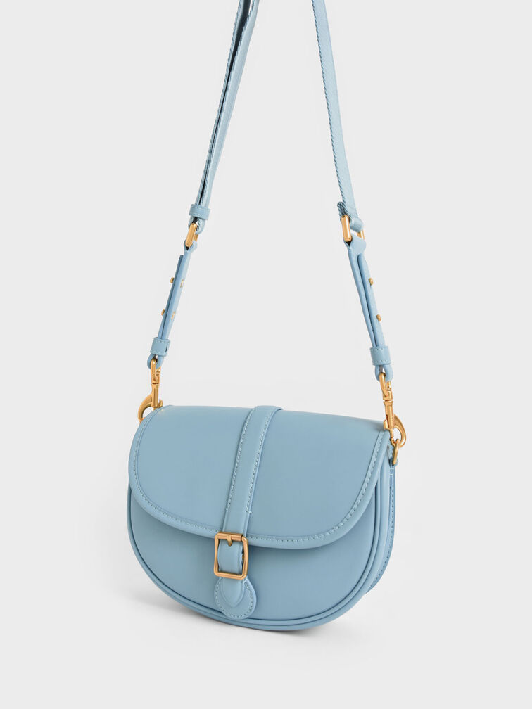 Flora Belted Saddle Bag, Blue, hi-res