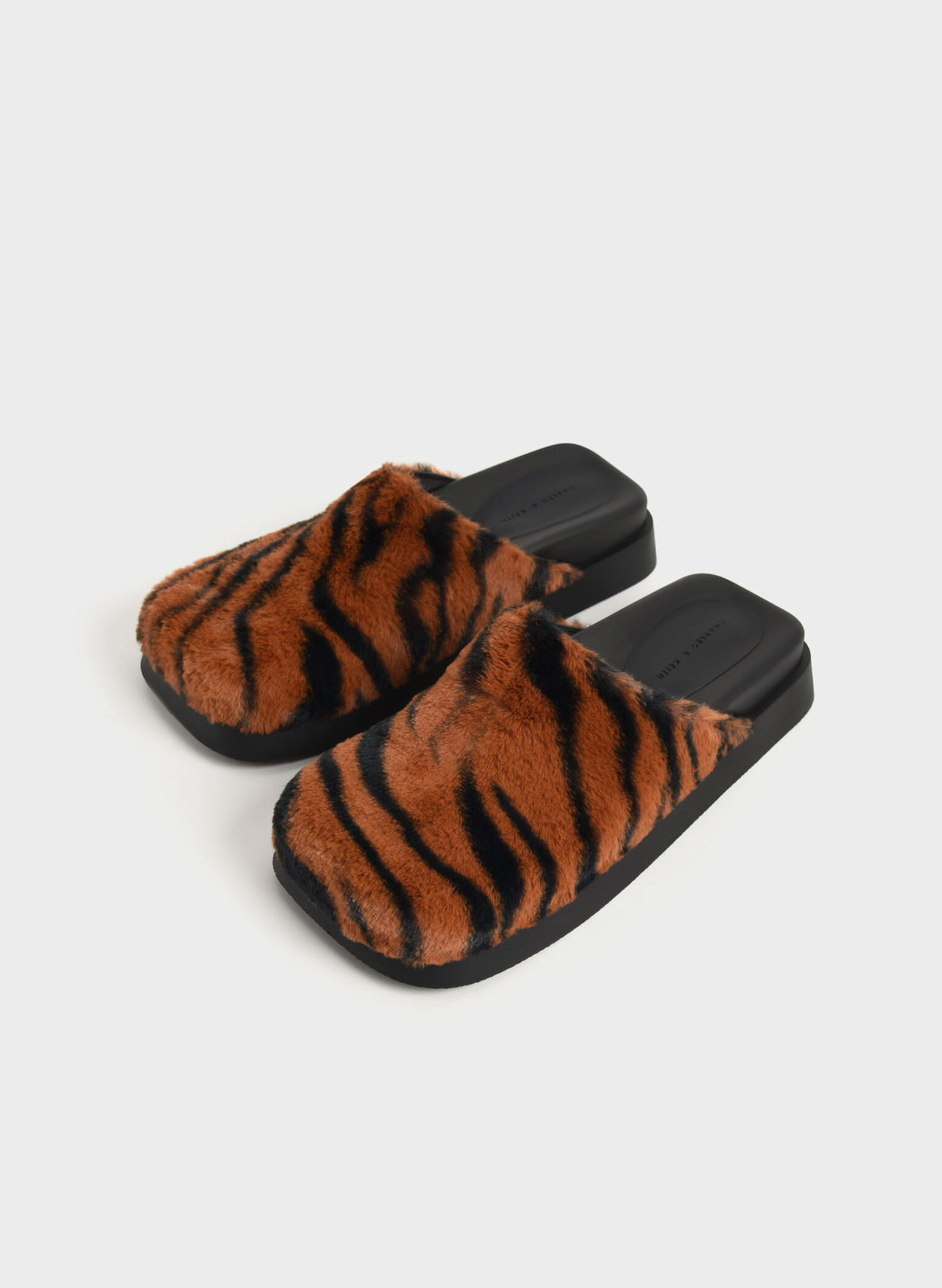 Marcy Furry Flat Mules, Animal Print Orange, hi-res
