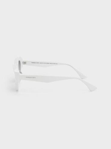 Recycled Acetate Geometric-Frame Cateye Sunglasses, White, hi-res