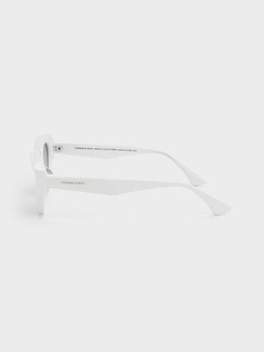 Recycled Acetate Geometric-Frame Cateye Sunglasses, White, hi-res