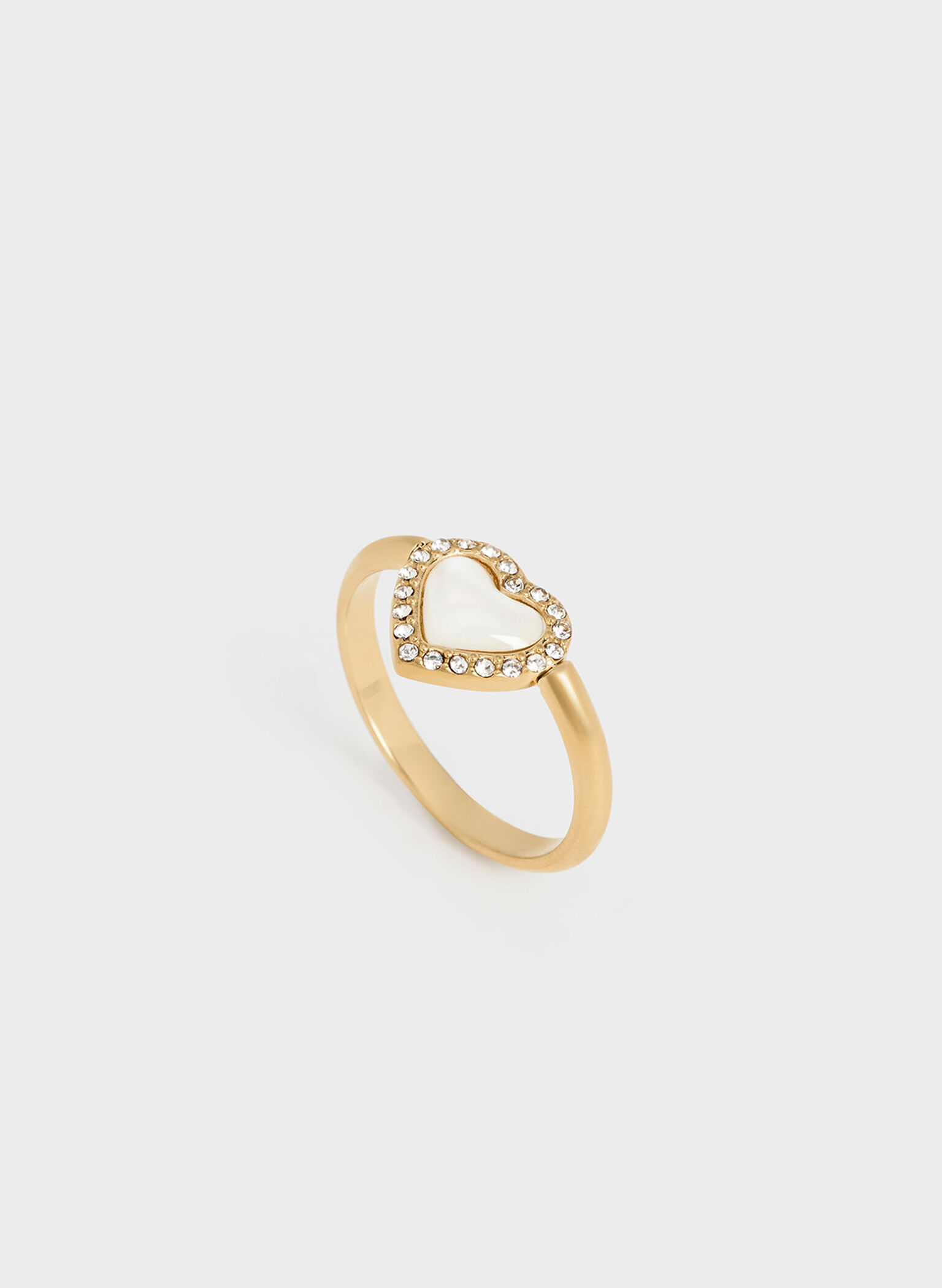 Annalise Crystal Heart-Stone Ring, Brush Gold, hi-res