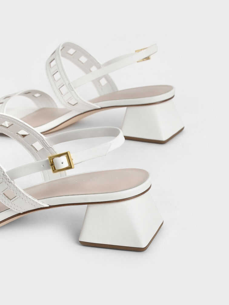 Cut-Out Heeled Slingback Sandals, White, hi-res