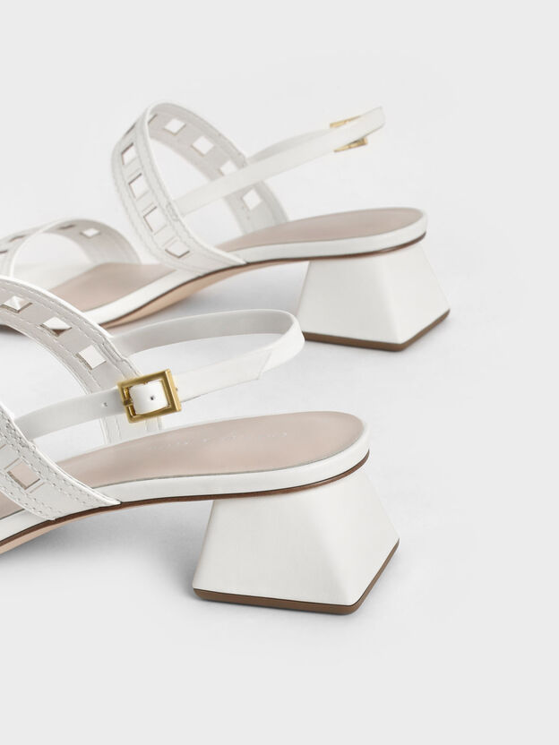Cut-Out Heeled Slingback Sandals, White, hi-res