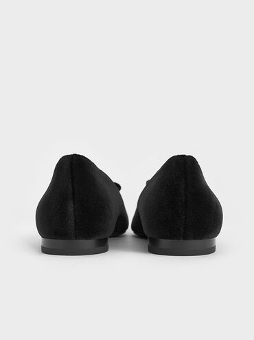 Velvet Bow Square-Toe Ballet Flats, Black Textured, hi-res