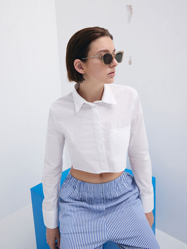 Maeva Recycled Acetate Cat-Eye Sunglasses, Beige, hi-res