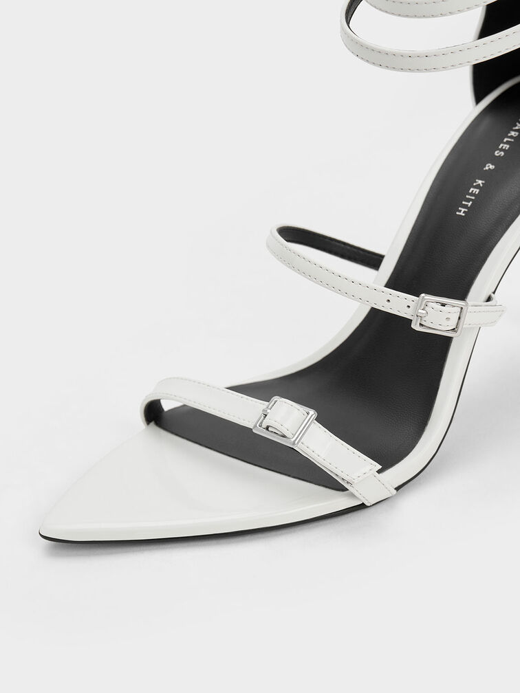 Patent Strappy Heeled Sandals, White, hi-res