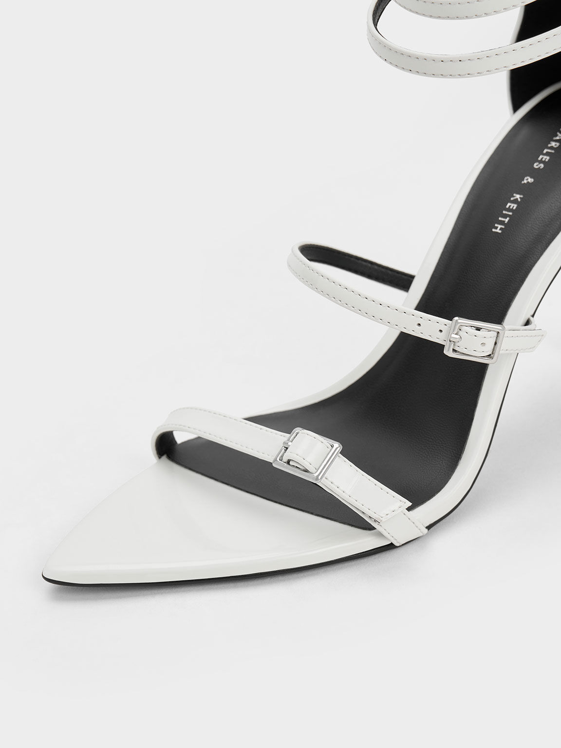 White Patent Strappy Heeled Sandals - CHARLES & KEITH SG