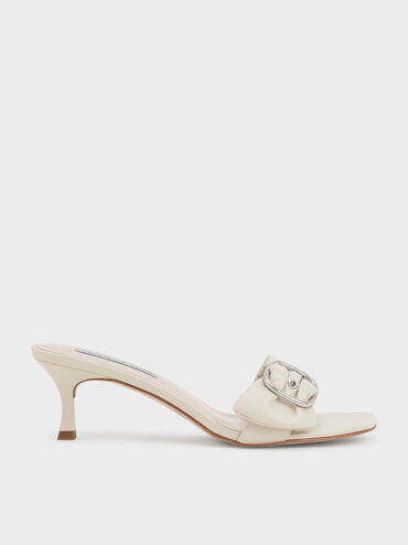 Buckle Strap Kitten Heel Mules, Chalk, hi-res