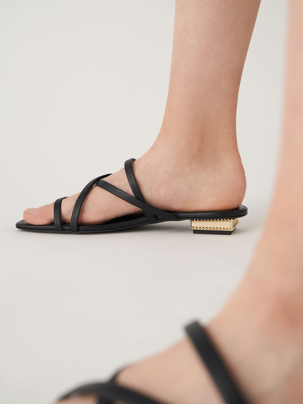 Strappy Sculptural Heel Sandals, Black, hi-res