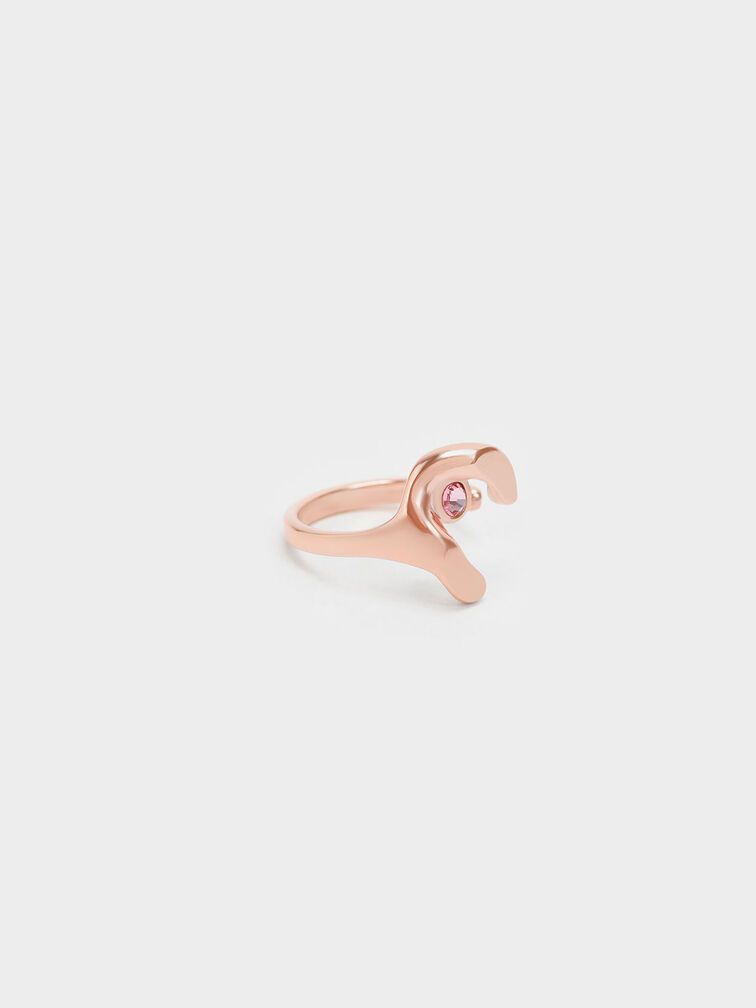 Anillo abierto adornado con gemas, Oro rosa, hi-res