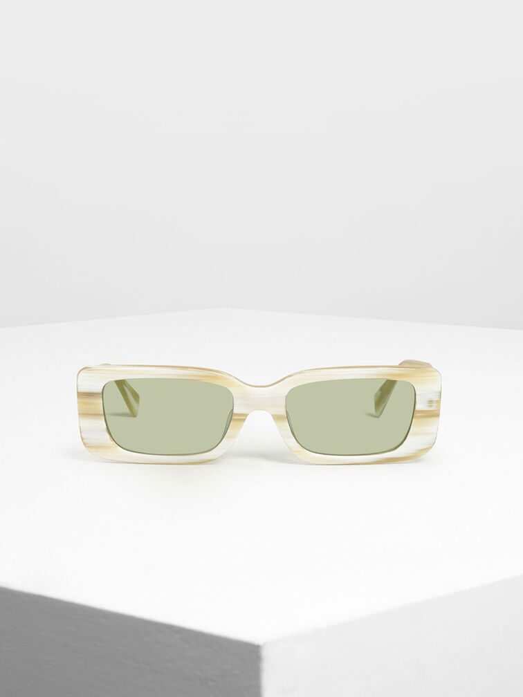 Thick Frame Rectangle Sunglasses, Cream, hi-res