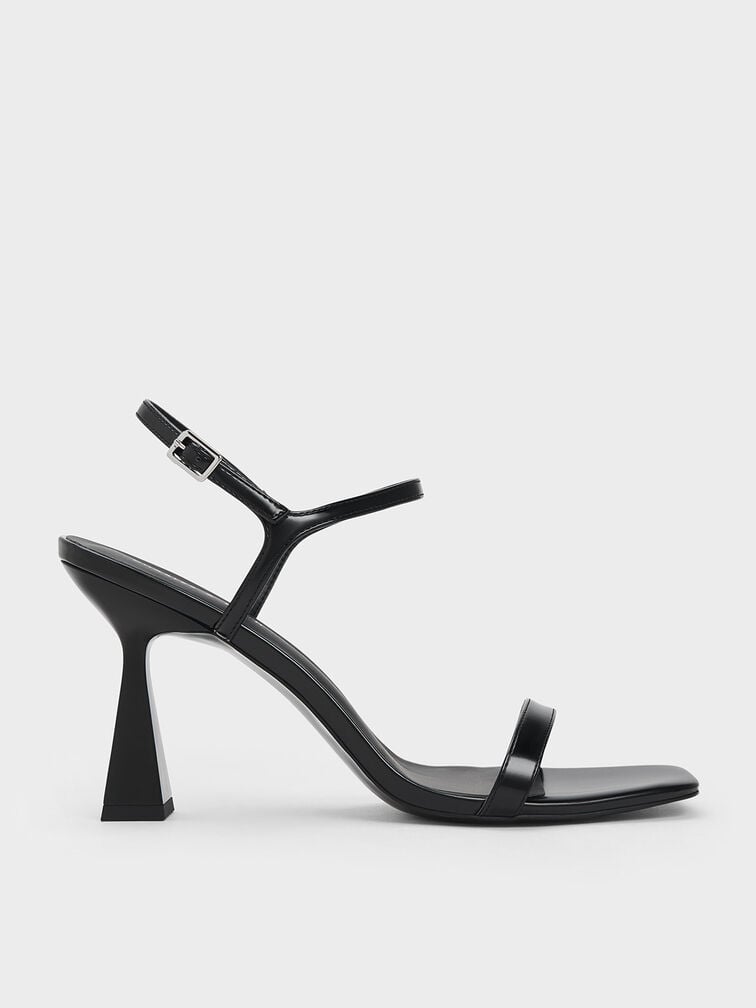 Black Boxed Square Toe Trapeze Heel Sandals - CHARLES & KEITH MY