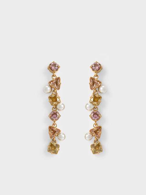 Pearl & Crystal-Embellished Drop Earrings, Nude, hi-res
