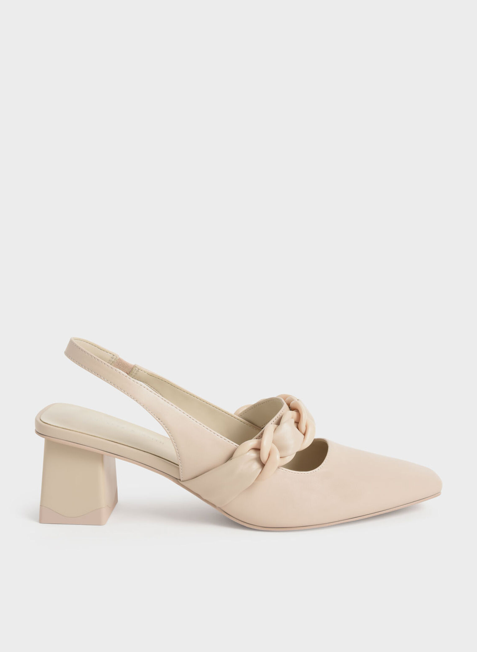 Chalk Braided Chain-Link Slingback Pumps - CHARLES & KEITH CA