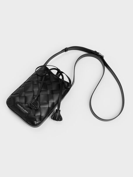 Ivette Woven Tassel Pouch, Noir, hi-res