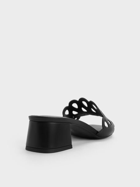 Cut-Out Block-Heel Mules, Black, hi-res