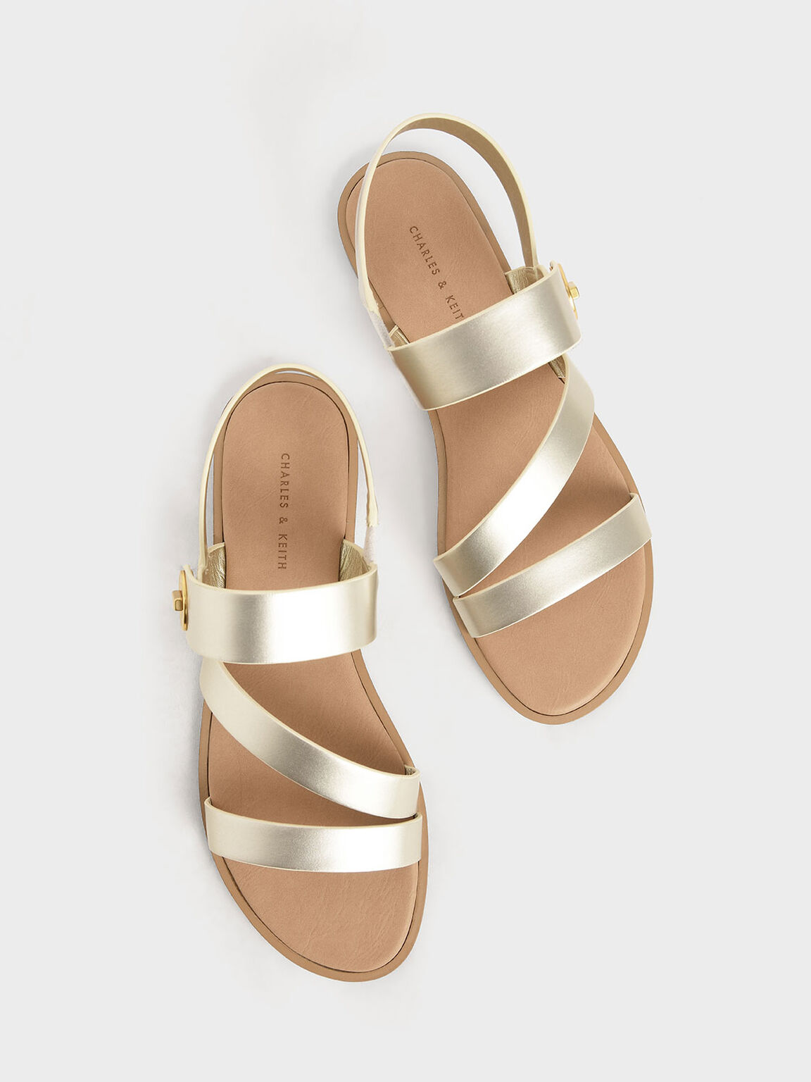 Metallic Asymmetric Strappy Sandals, Gold, hi-res