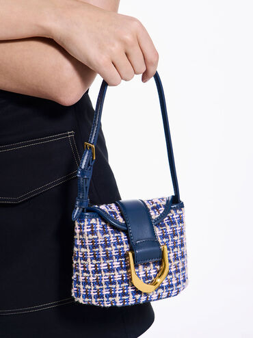 Bolso bombonera Gabine de tweed, Azul marino, hi-res