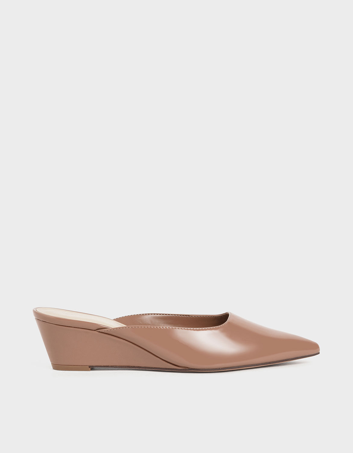 Nude Patent Wedge Heel Mules | CHARLES 