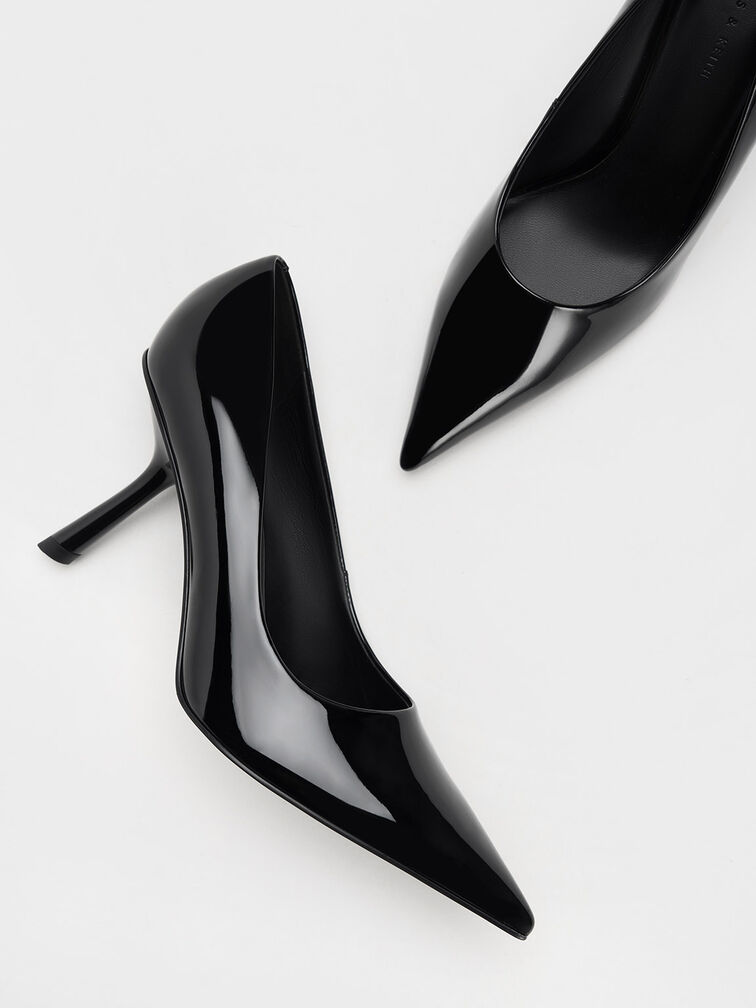 Patent Slant-Heel Pointed-Toe Pumps, Black Patent, hi-res