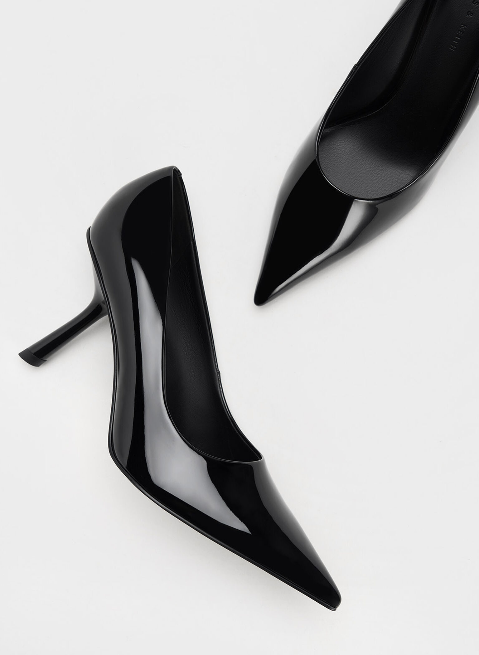 Patent Slant-Heel Pointed-Toe Pumps, Black Patent, hi-res