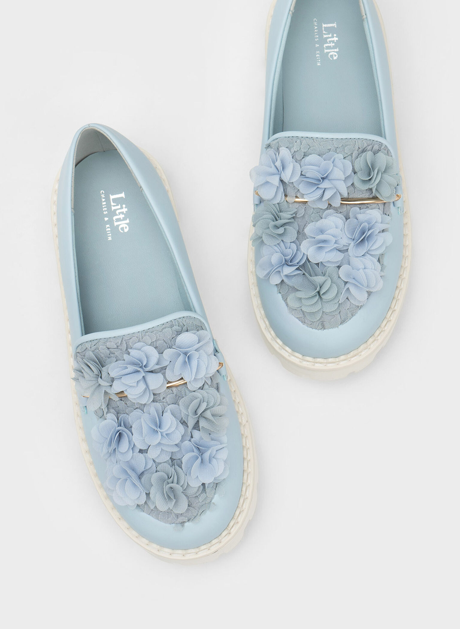 Girls' Floral Mesh Loafers, Light Blue, hi-res
