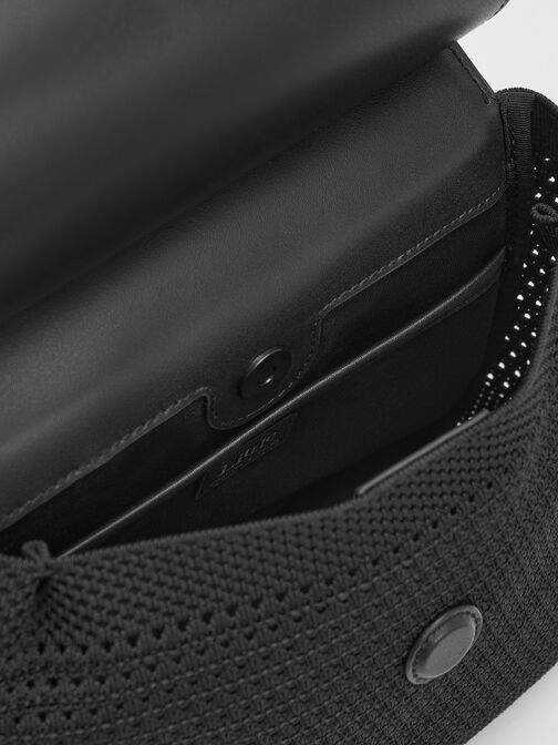 Ida Knitted Front Flap Backpack, Black, hi-res