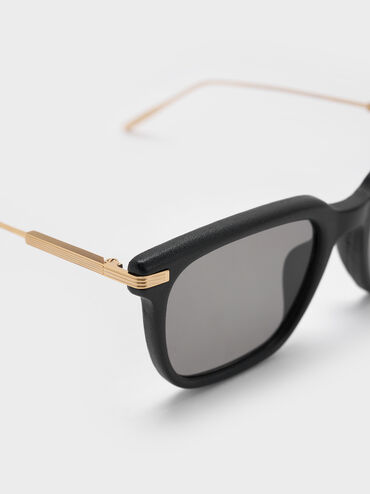 Aura Recycled Acetate Rectangular Sunglasses, Black, hi-res